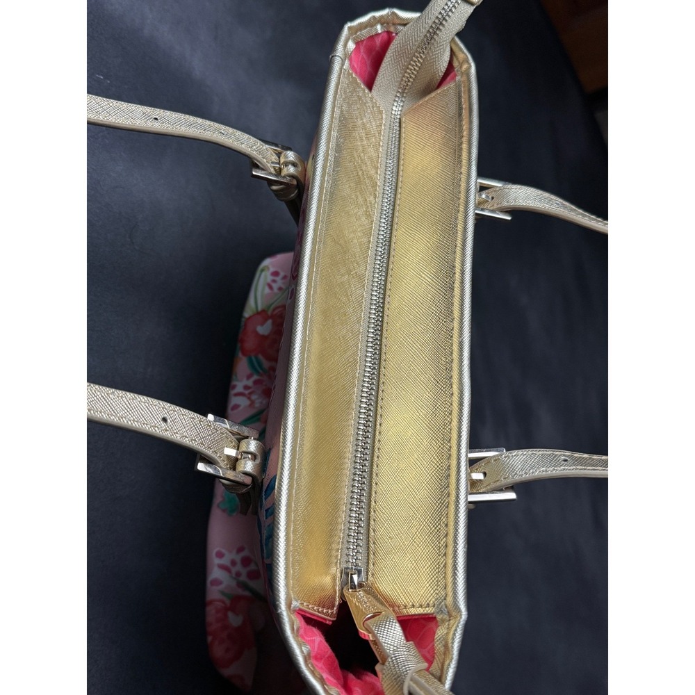 Spartina 449 Flamingo Floral Tote Bag Pink Gold Tropical Beach Summer Shoulder - Picture 13 of 16